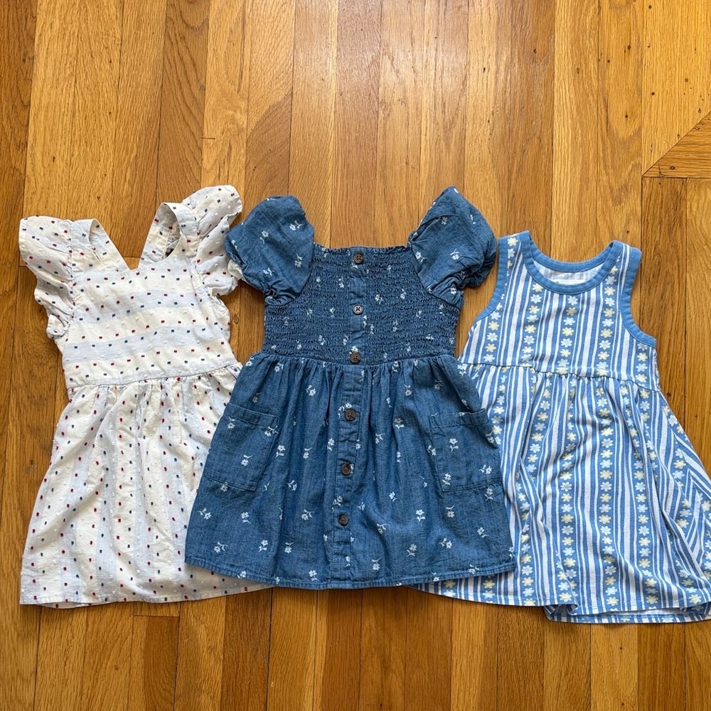 Cat & Jack Blue, White, and Cream Kids Dress Trio
